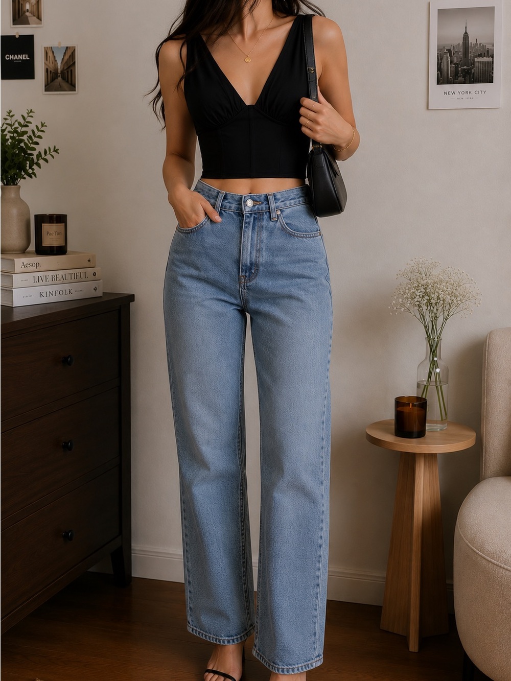 Black V-Neck Bustier Crop Top